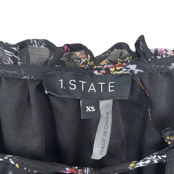 1. State Black Floral Chiffon Off The Shoulder Blouse Sz XS - Picture 2 of 7